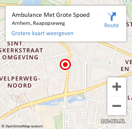 Locatie op kaart van de 112 melding: Ambulance Met Grote Spoed Naar Arnhem, Raapopseweg op 30 december 2021 17:01