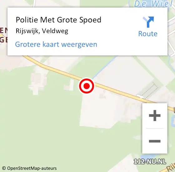 Locatie op kaart van de 112 melding: Politie Met Grote Spoed Naar Rijswijk, Veldweg op 30 december 2021 17:03