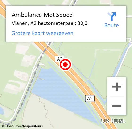 Locatie op kaart van de 112 melding: Ambulance Met Spoed Naar Vianen, A2 hectometerpaal: 80,3 op 30 december 2021 17:26