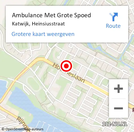 Locatie op kaart van de 112 melding: Ambulance Met Grote Spoed Naar Katwijk, Heinsiusstraat op 30 december 2021 17:34