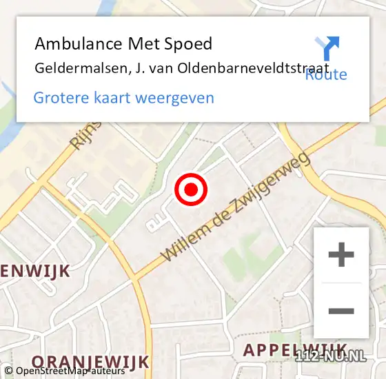 Locatie op kaart van de 112 melding: Ambulance Met Spoed Naar Geldermalsen, J. van Oldenbarneveldtstraat op 30 december 2021 17:56