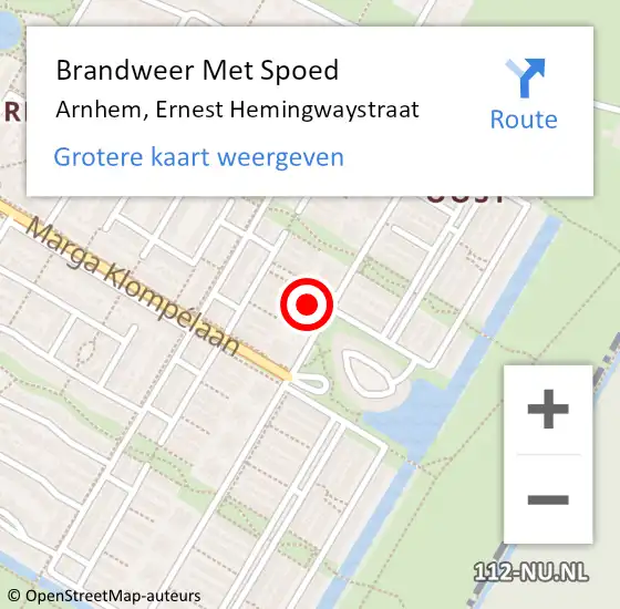 Locatie op kaart van de 112 melding: Brandweer Met Spoed Naar Arnhem, Ernest Hemingwaystraat op 30 december 2021 19:46