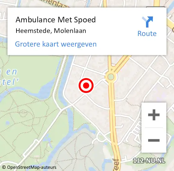 Locatie op kaart van de 112 melding: Ambulance Met Spoed Naar Heemstede, Molenlaan op 30 december 2021 20:06