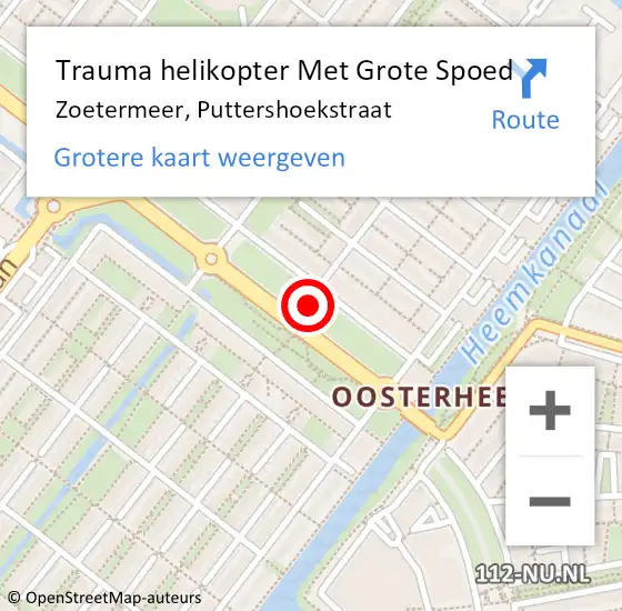 Locatie op kaart van de 112 melding: Trauma helikopter Met Grote Spoed Naar Zoetermeer, Puttershoekstraat op 30 december 2021 20:20