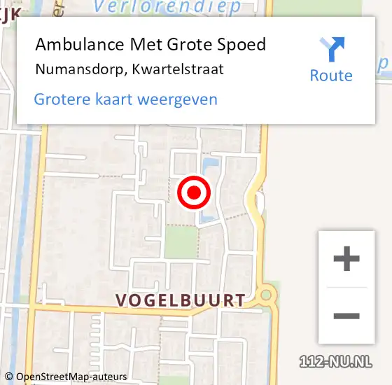 Locatie op kaart van de 112 melding: Ambulance Met Grote Spoed Naar Numansdorp, Kwartelstraat op 30 december 2021 20:25