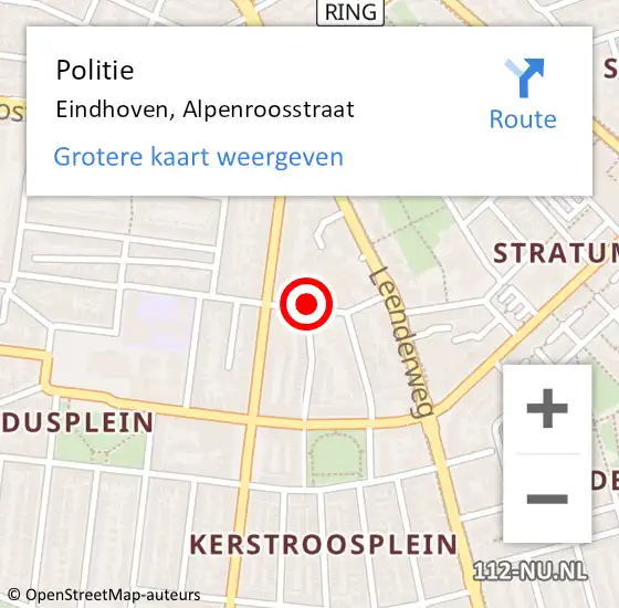 Locatie op kaart van de 112 melding: Politie Eindhoven, Alpenroosstraat op 30 december 2021 20:50