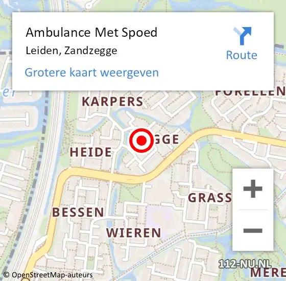 Locatie op kaart van de 112 melding: Ambulance Met Spoed Naar Leiden, Zandzegge op 30 december 2021 21:46