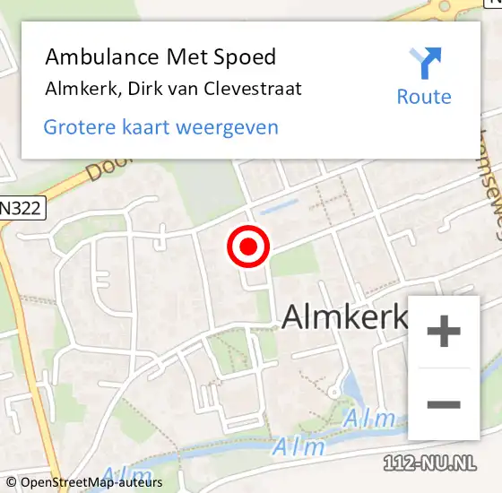 Locatie op kaart van de 112 melding: Ambulance Met Spoed Naar Almkerk, Dirk van Clevestraat op 3 juli 2014 20:13