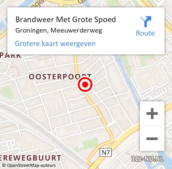 Locatie op kaart van de 112 melding: Brandweer Met Grote Spoed Naar Groningen, Meeuwerderweg op 30 december 2021 22:58