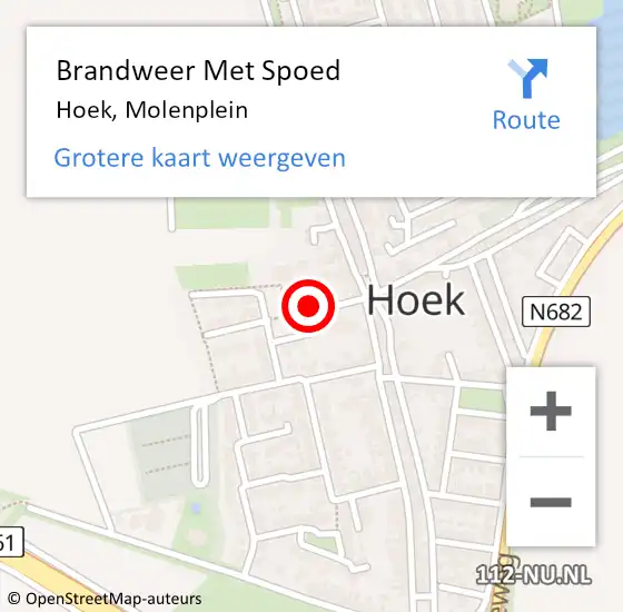 Locatie op kaart van de 112 melding: Brandweer Met Spoed Naar Hoek, Molenplein op 30 december 2021 23:05