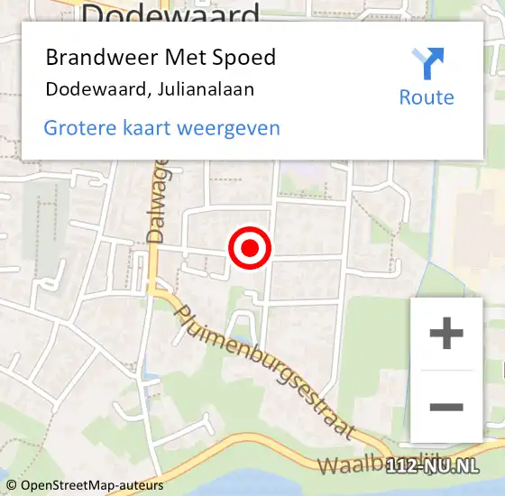 Locatie op kaart van de 112 melding: Brandweer Met Spoed Naar Dodewaard, Julianalaan op 31 december 2021 00:04