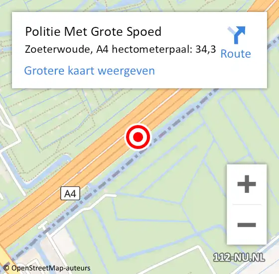 Locatie op kaart van de 112 melding: Politie Met Grote Spoed Naar Zoeterwoude, A4 hectometerpaal: 34,3 op 31 december 2021 03:26