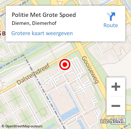 Locatie op kaart van de 112 melding: Politie Met Grote Spoed Naar Diemen, Diemerhof op 31 december 2021 04:20