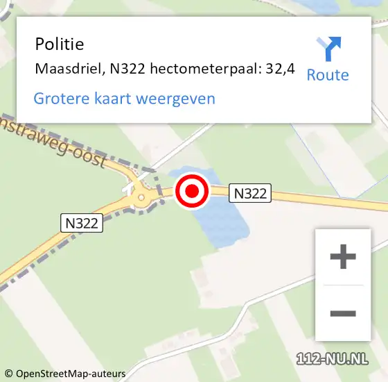 Locatie op kaart van de 112 melding: Politie Maasdriel, N322 hectometerpaal: 32,4 op 31 december 2021 04:24