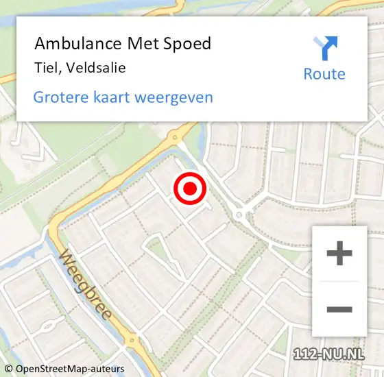 Locatie op kaart van de 112 melding: Ambulance Met Spoed Naar Tiel, Veldsalie op 31 december 2021 05:45