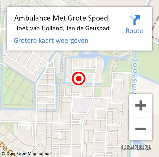 Locatie op kaart van de 112 melding: Ambulance Met Grote Spoed Naar Hoek van Holland, Jan de Geuspad op 31 december 2021 08:49