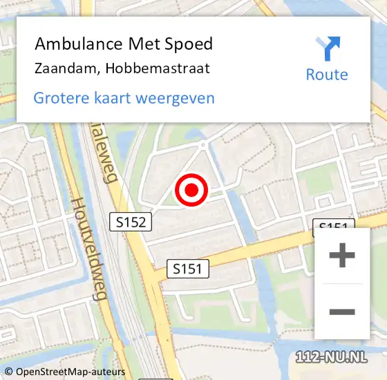 Locatie op kaart van de 112 melding: Ambulance Met Spoed Naar Zaandam, Hobbemastraat op 31 december 2021 09:59