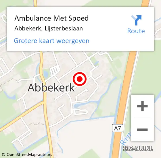 Locatie op kaart van de 112 melding: Ambulance Met Spoed Naar Abbekerk, Lijsterbeslaan op 31 december 2021 10:26