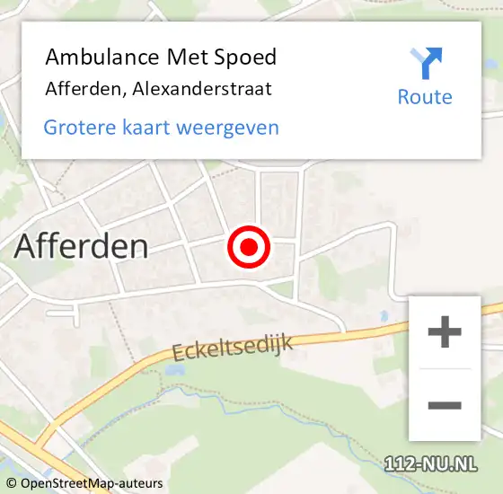 Locatie op kaart van de 112 melding: Ambulance Met Spoed Naar Afferden, Alexanderstraat op 3 juli 2014 21:16