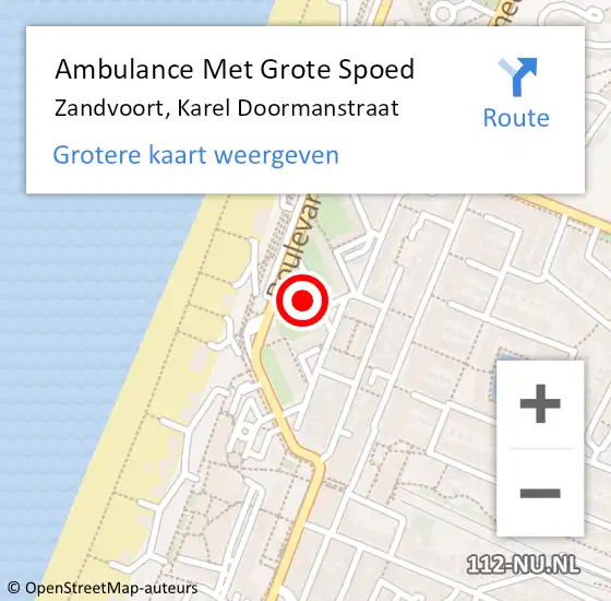 Locatie op kaart van de 112 melding: Ambulance Met Grote Spoed Naar Zandvoort, Karel Doormanstraat op 31 december 2021 12:17