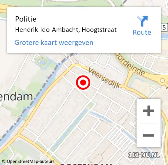 Locatie op kaart van de 112 melding: Politie Hendrik-Ido-Ambacht, Hoogtstraat op 31 december 2021 12:51