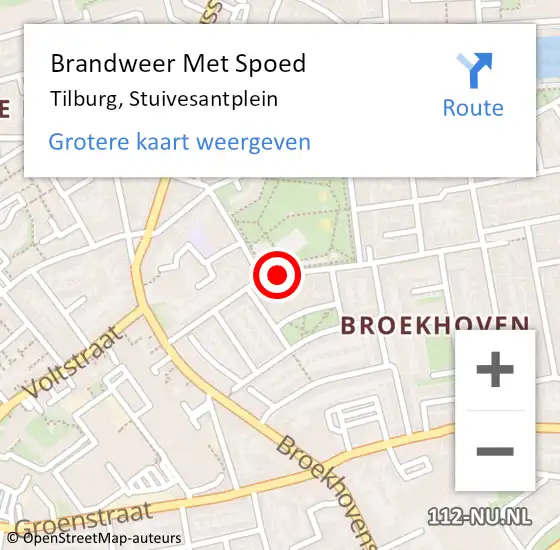 Locatie op kaart van de 112 melding: Brandweer Met Spoed Naar Tilburg, Stuivesantplein op 31 december 2021 13:12