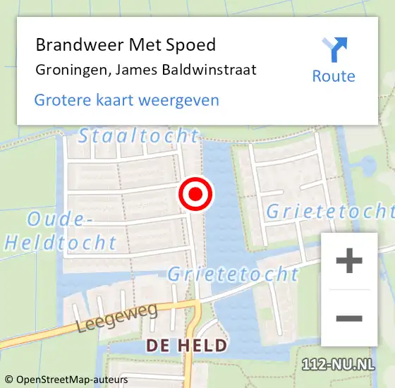 Locatie op kaart van de 112 melding: Brandweer Met Spoed Naar Groningen, James Baldwinstraat op 31 december 2021 13:29