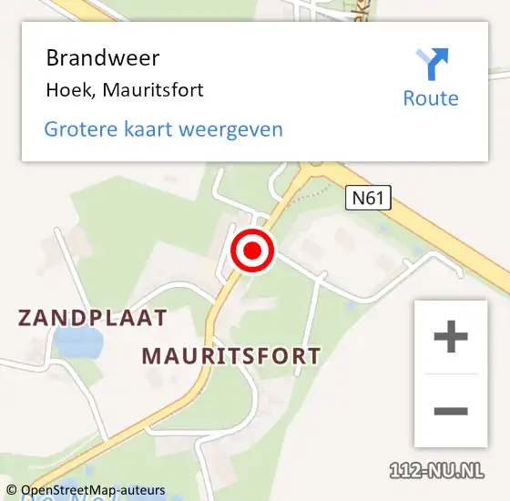 Locatie op kaart van de 112 melding: Brandweer Hoek, Mauritsfort op 31 december 2021 13:30
