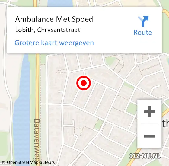 Locatie op kaart van de 112 melding: Ambulance Met Spoed Naar Lobith, Chrysantstraat op 31 december 2021 13:43