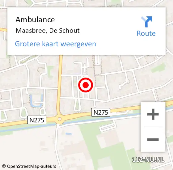 Locatie op kaart van de 112 melding: Ambulance Maasbree, De Schout op 3 juli 2014 21:50