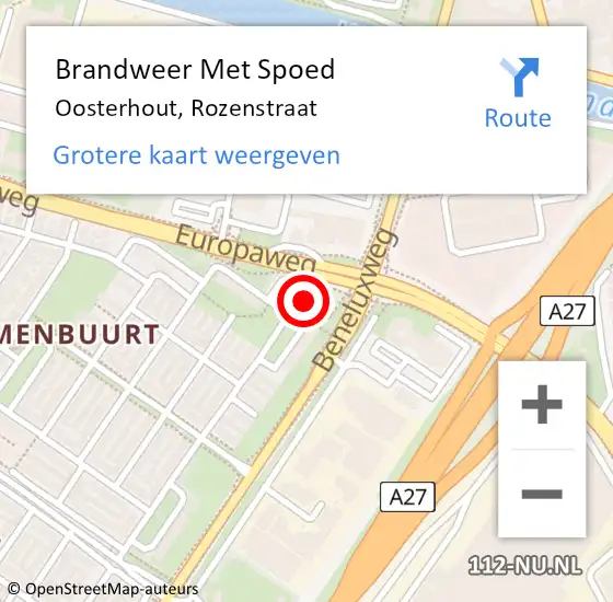 Locatie op kaart van de 112 melding: Brandweer Met Spoed Naar Oosterhout, Rozenstraat op 31 december 2021 14:03