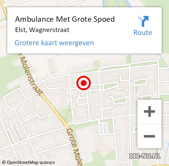 Locatie op kaart van de 112 melding: Ambulance Met Grote Spoed Naar Elst, Wagnerstraat op 31 december 2021 14:12