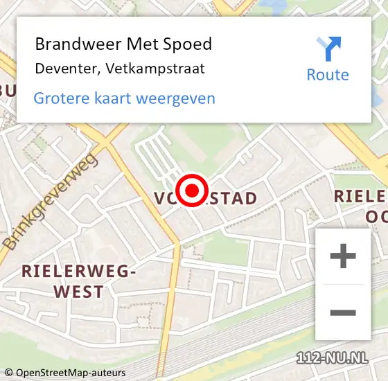 Locatie op kaart van de 112 melding: Brandweer Met Spoed Naar Deventer, Vetkampstraat op 31 december 2021 14:18