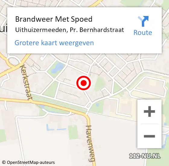 Locatie op kaart van de 112 melding: Brandweer Met Spoed Naar Uithuizermeeden, Pr. Bernhardstraat op 31 december 2021 14:28