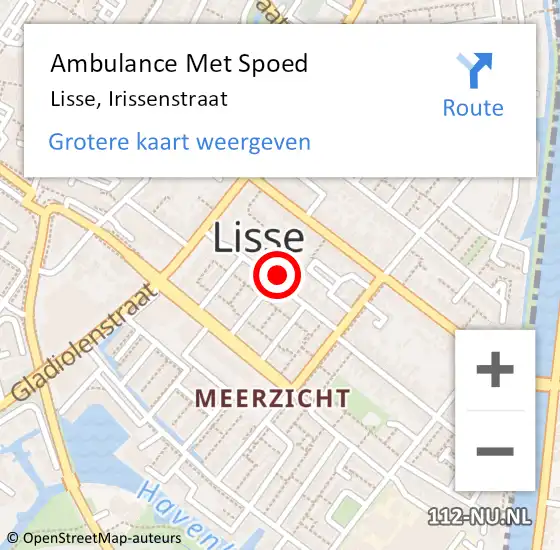 Locatie op kaart van de 112 melding: Ambulance Met Spoed Naar Lisse, Irissenstraat op 31 december 2021 15:00