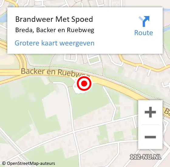 Locatie op kaart van de 112 melding: Brandweer Met Spoed Naar Breda, Backer en Ruebweg op 31 december 2021 15:07