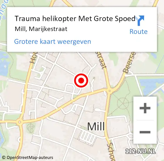 Locatie op kaart van de 112 melding: Trauma helikopter Met Grote Spoed Naar Mill, Marijkestraat op 31 december 2021 15:36