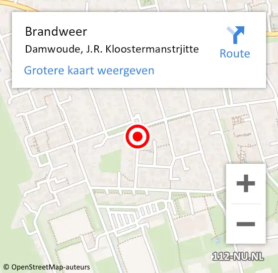 Locatie op kaart van de 112 melding: Brandweer Damwoude, J.R. Kloostermanstrjitte op 31 december 2021 15:42