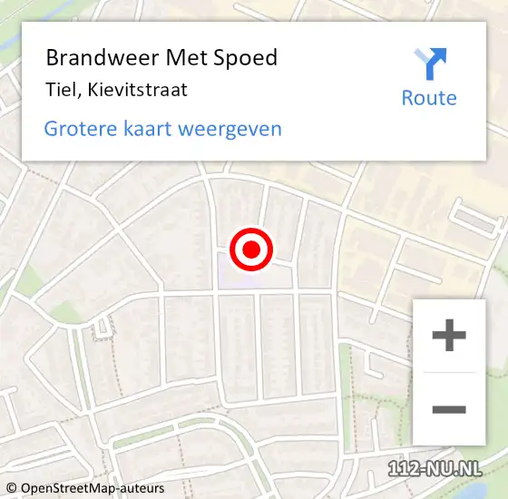 Locatie op kaart van de 112 melding: Brandweer Met Spoed Naar Tiel, Kievitstraat op 31 december 2021 15:49