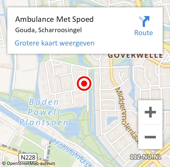 Locatie op kaart van de 112 melding: Ambulance Met Spoed Naar Gouda, Scharroosingel op 31 december 2021 15:50