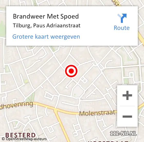 Locatie op kaart van de 112 melding: Brandweer Met Spoed Naar Tilburg, Paus Adriaanstraat op 31 december 2021 15:57