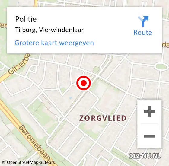 Locatie op kaart van de 112 melding: Politie Tilburg, Vierwindenlaan op 31 december 2021 16:19