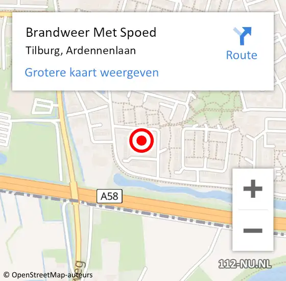 Locatie op kaart van de 112 melding: Brandweer Met Spoed Naar Tilburg, Ardennenlaan op 31 december 2021 16:55