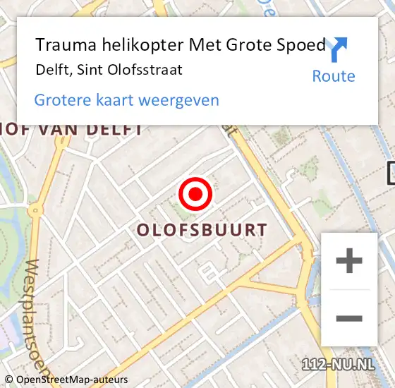 Locatie op kaart van de 112 melding: Trauma helikopter Met Grote Spoed Naar Delft, Sint Olofsstraat op 31 december 2021 17:03
