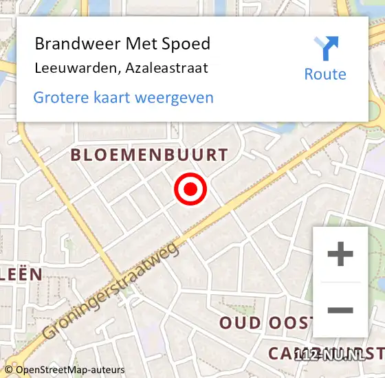 Locatie op kaart van de 112 melding: Brandweer Met Spoed Naar Leeuwarden, Azaleastraat op 3 juli 2014 22:31