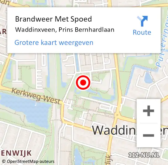 Locatie op kaart van de 112 melding: Brandweer Met Spoed Naar Waddinxveen, Prins Bernhardlaan op 31 december 2021 17:19