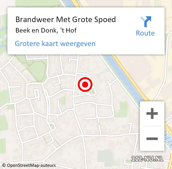 Locatie op kaart van de 112 melding: Brandweer Met Grote Spoed Naar Beek en Donk, 't Hof op 31 december 2021 17:49