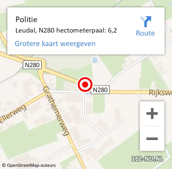 Locatie op kaart van de 112 melding: Politie Leudal, N280 hectometerpaal: 6,2 op 31 december 2021 18:19