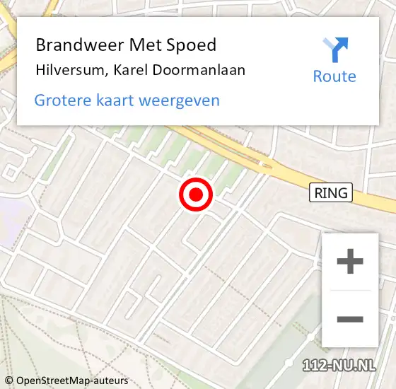 Locatie op kaart van de 112 melding: Brandweer Met Spoed Naar Hilversum, Karel Doormanlaan op 31 december 2021 18:54