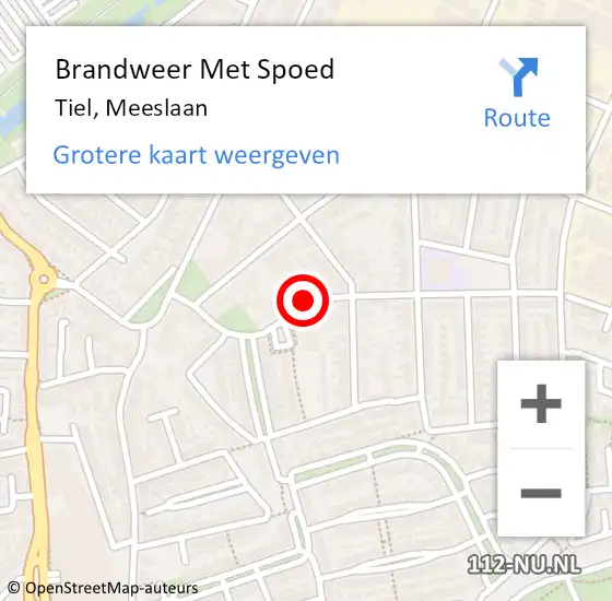 Locatie op kaart van de 112 melding: Brandweer Met Spoed Naar Tiel, Meeslaan op 31 december 2021 18:56